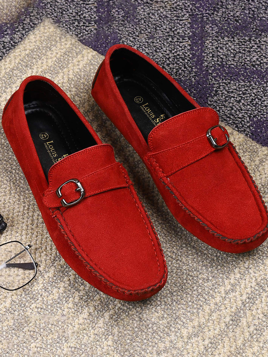 Ferrari Red Handmade Italian Suede Leather Penny Loafers