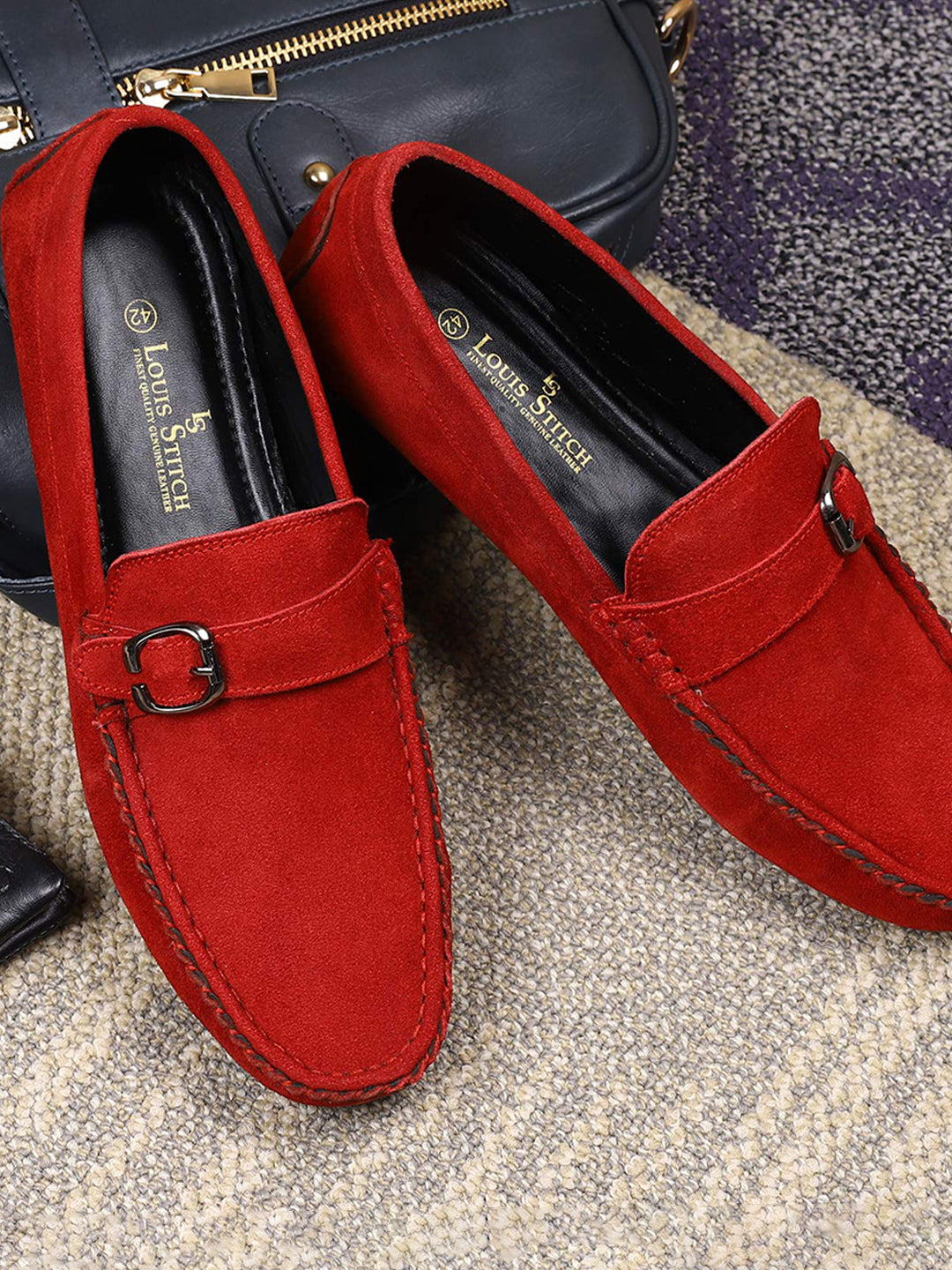 Ferrari Red Handmade Italian Suede Leather Penny Loafers