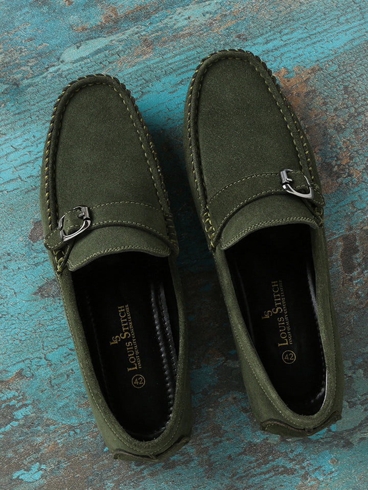 Seaweed Green Handmade Italian Suede Leather Penny Loafers