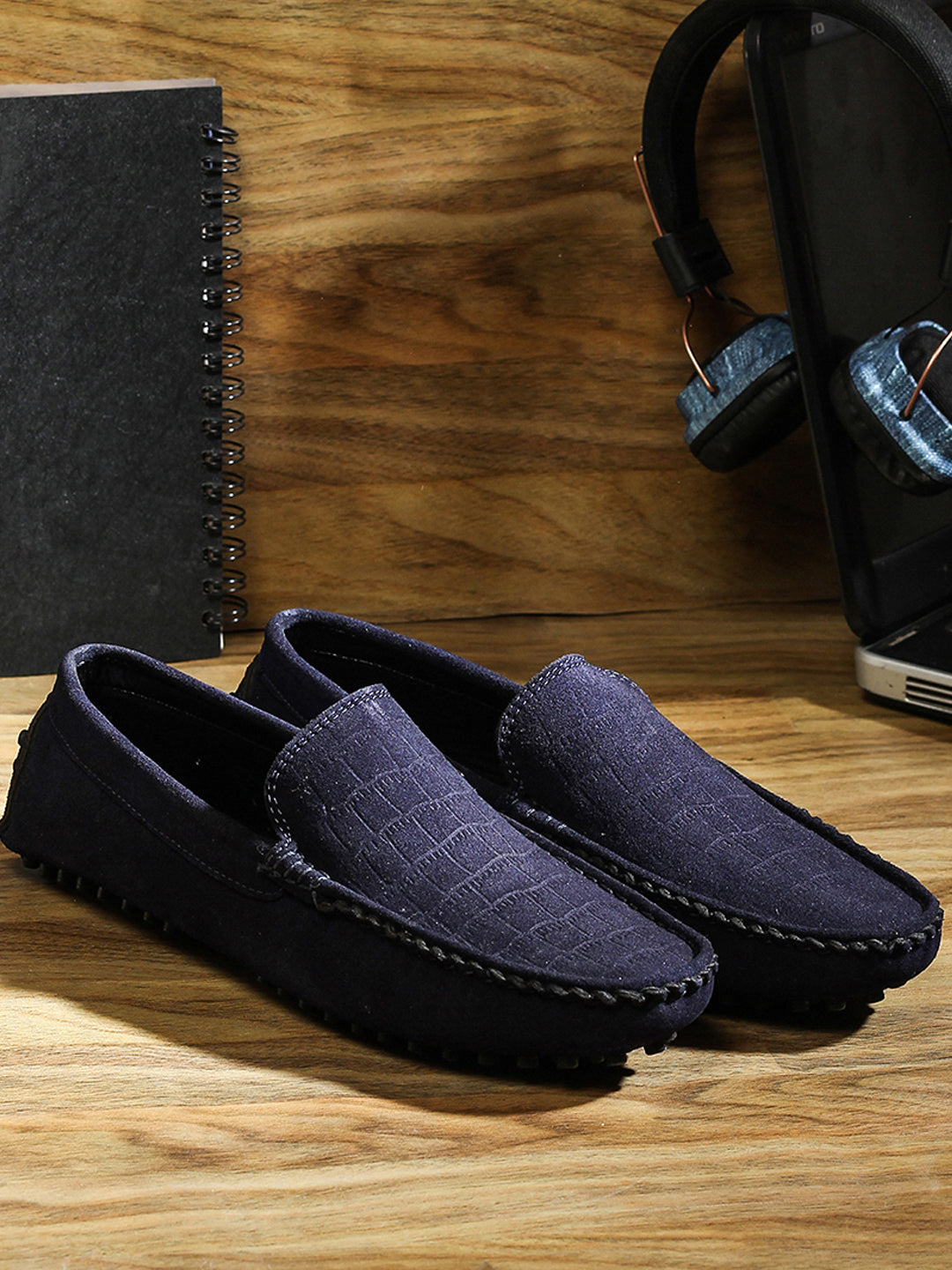 Federal Blue Handmade Italian Suede Leather Penny Loafers