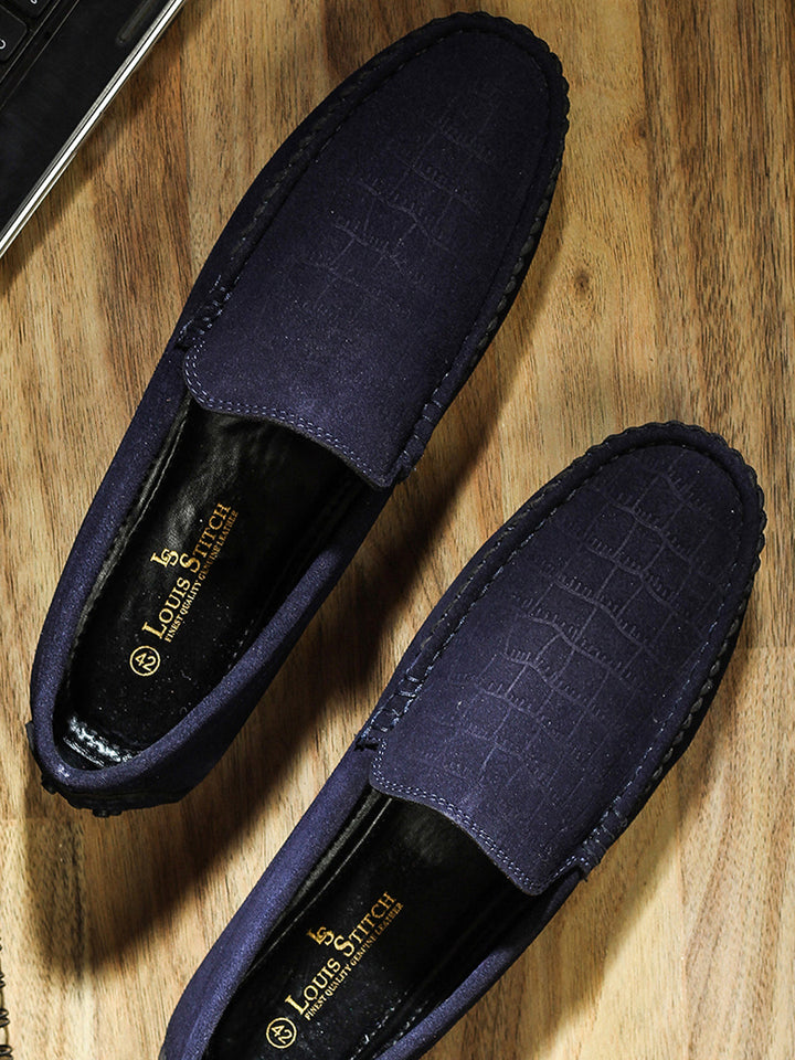 Federal Blue Handmade Italian Suede Leather Penny Loafers