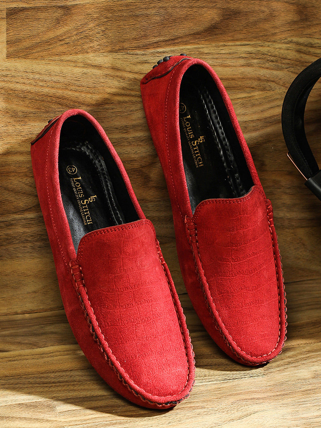 Ferrari Red Handmade Italian Suede Leather Penny Loafers