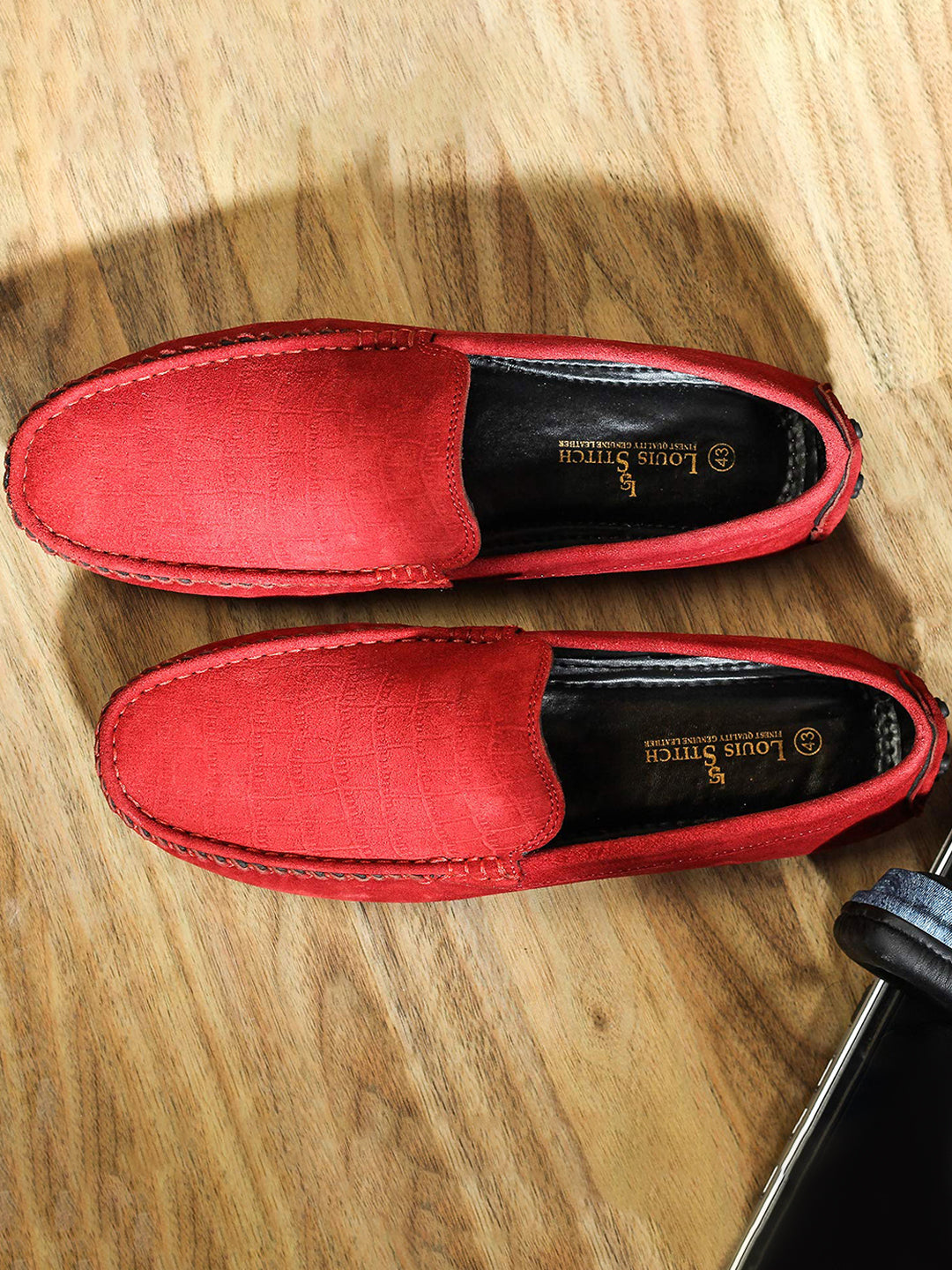 Ferrari Red Handmade Italian Suede Leather Penny Loafers
