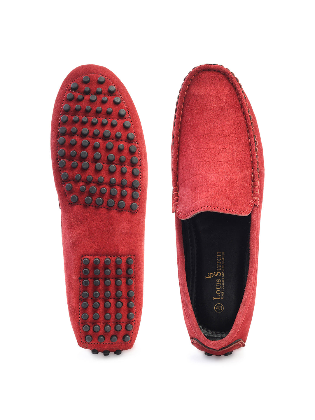 Ferrari Red Handmade Italian Suede Leather Penny Loafers
