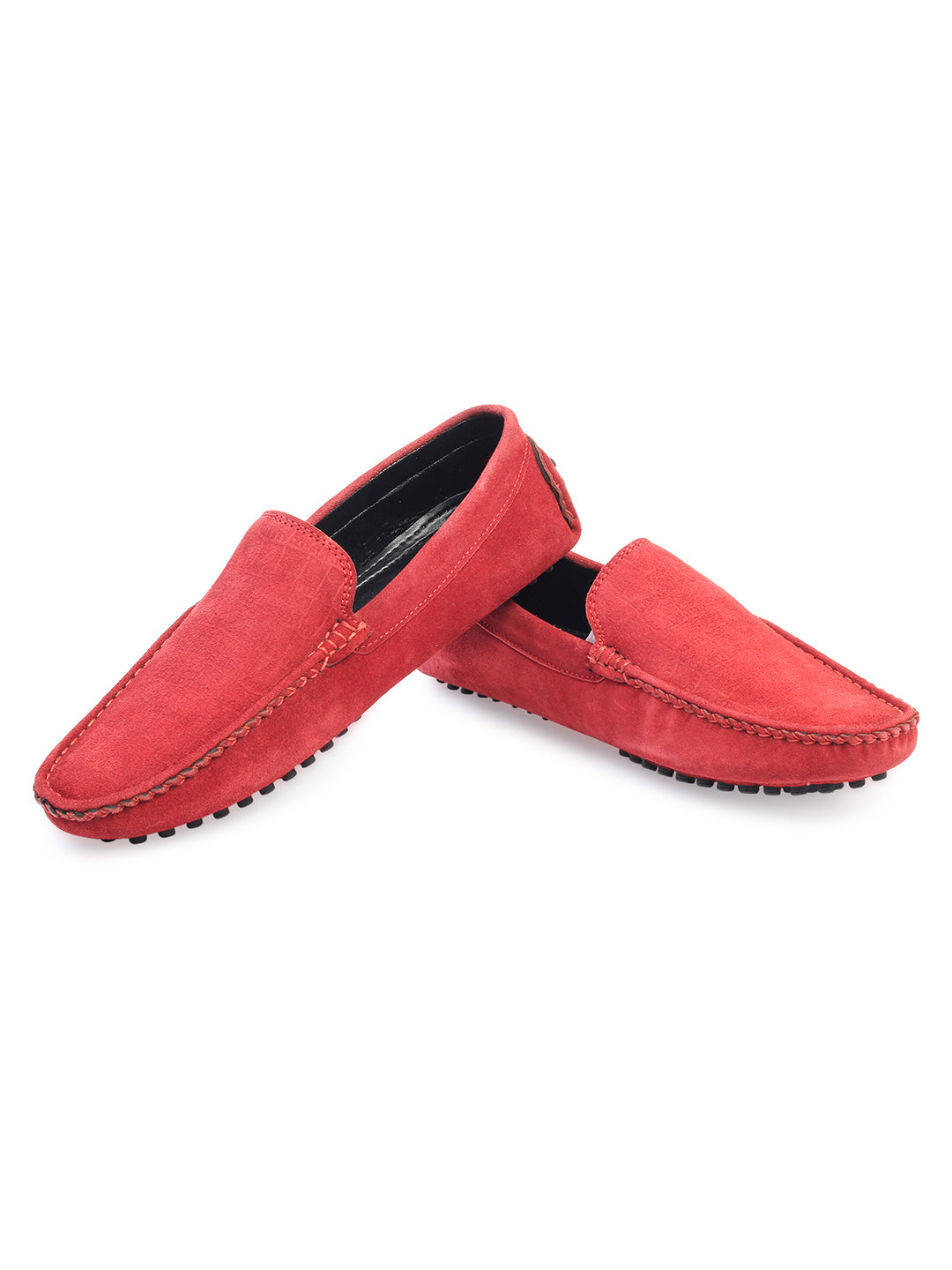 Ferrari Red Handmade Italian Suede Leather Textured Penny Loafers