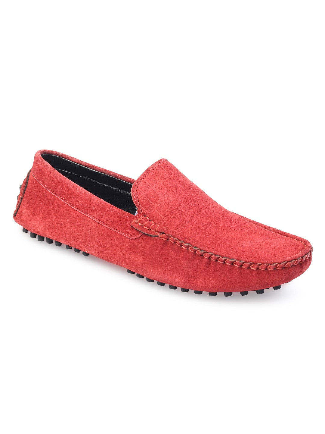 Ferrari Red Handmade Italian Suede Leather Textured Penny Loafers