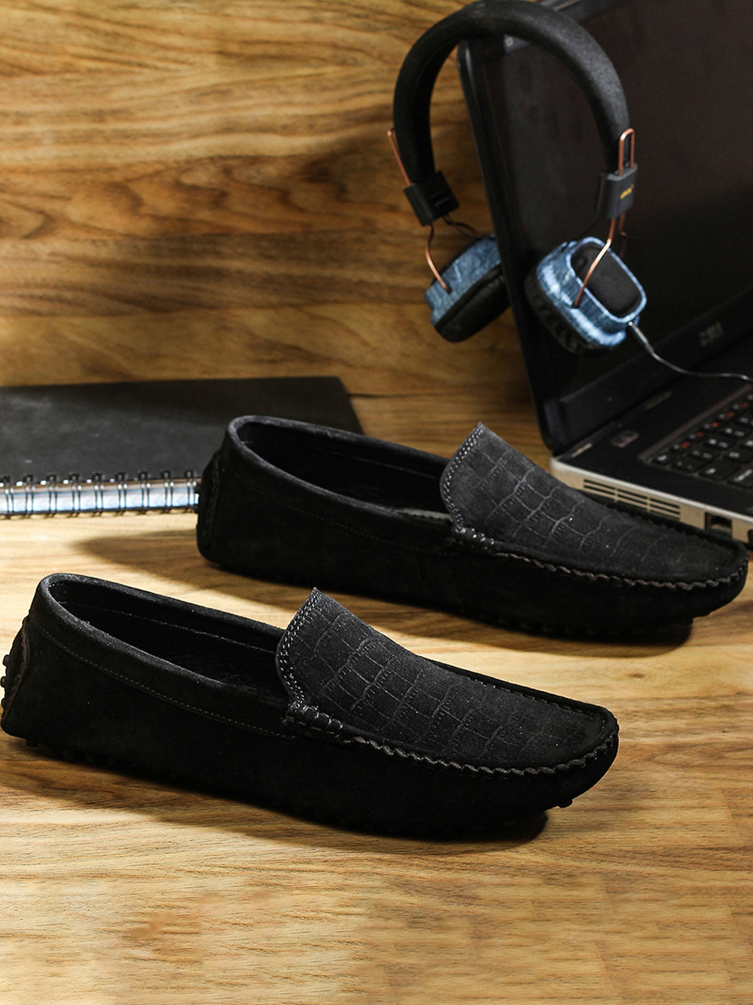 Jet Black Handmade Italian Suede Leather Penny Loafers