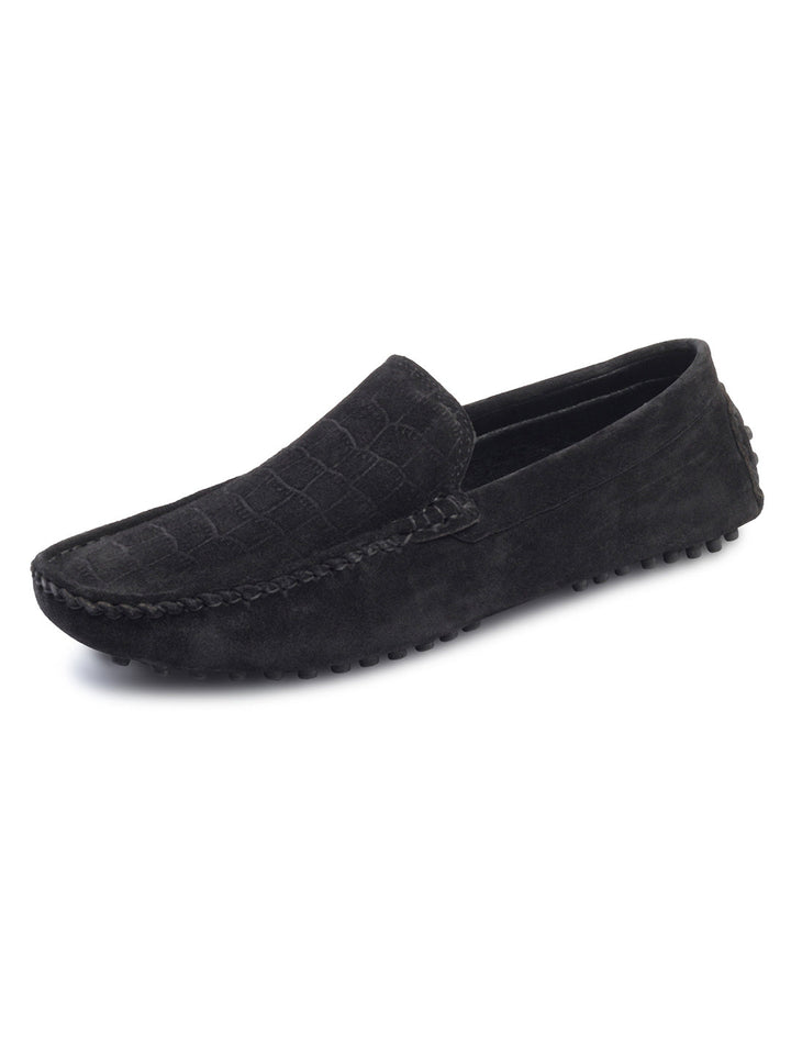 Jet Black Handmade Italian Suede Leather Penny Loafers