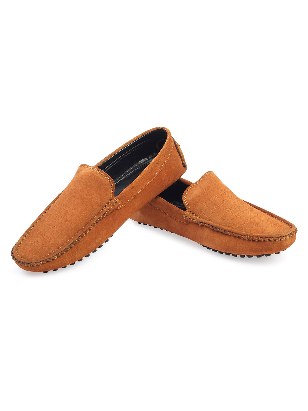 Tortilla Brown Handmade Italian Suede Leather Textured Penny Loafers
