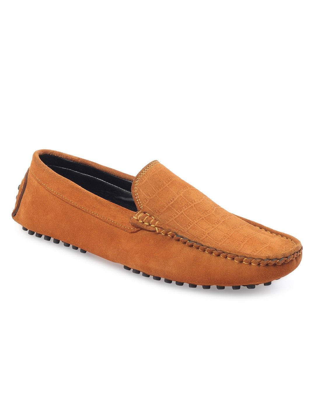 Tortilla Brown Handmade Italian Suede Leather Textured Penny Loafers