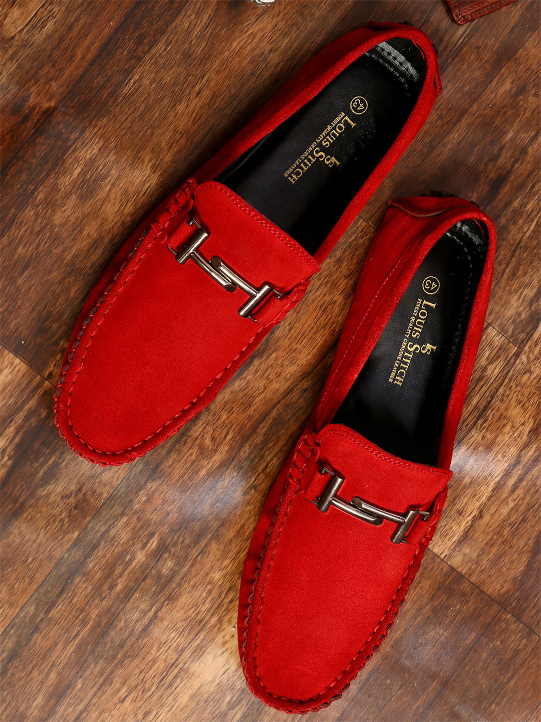 Ferrari Red Handmade Italian Suede Leather Penny Loafers