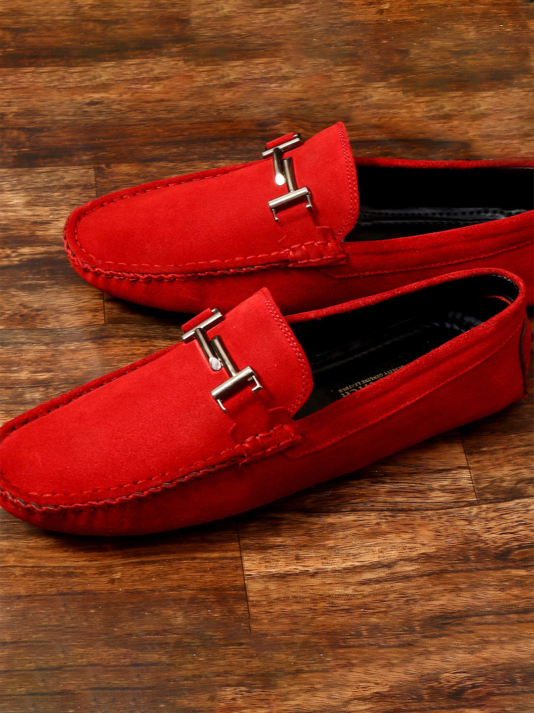 Ferrari Red Handmade Italian Suede Leather Penny Loafers