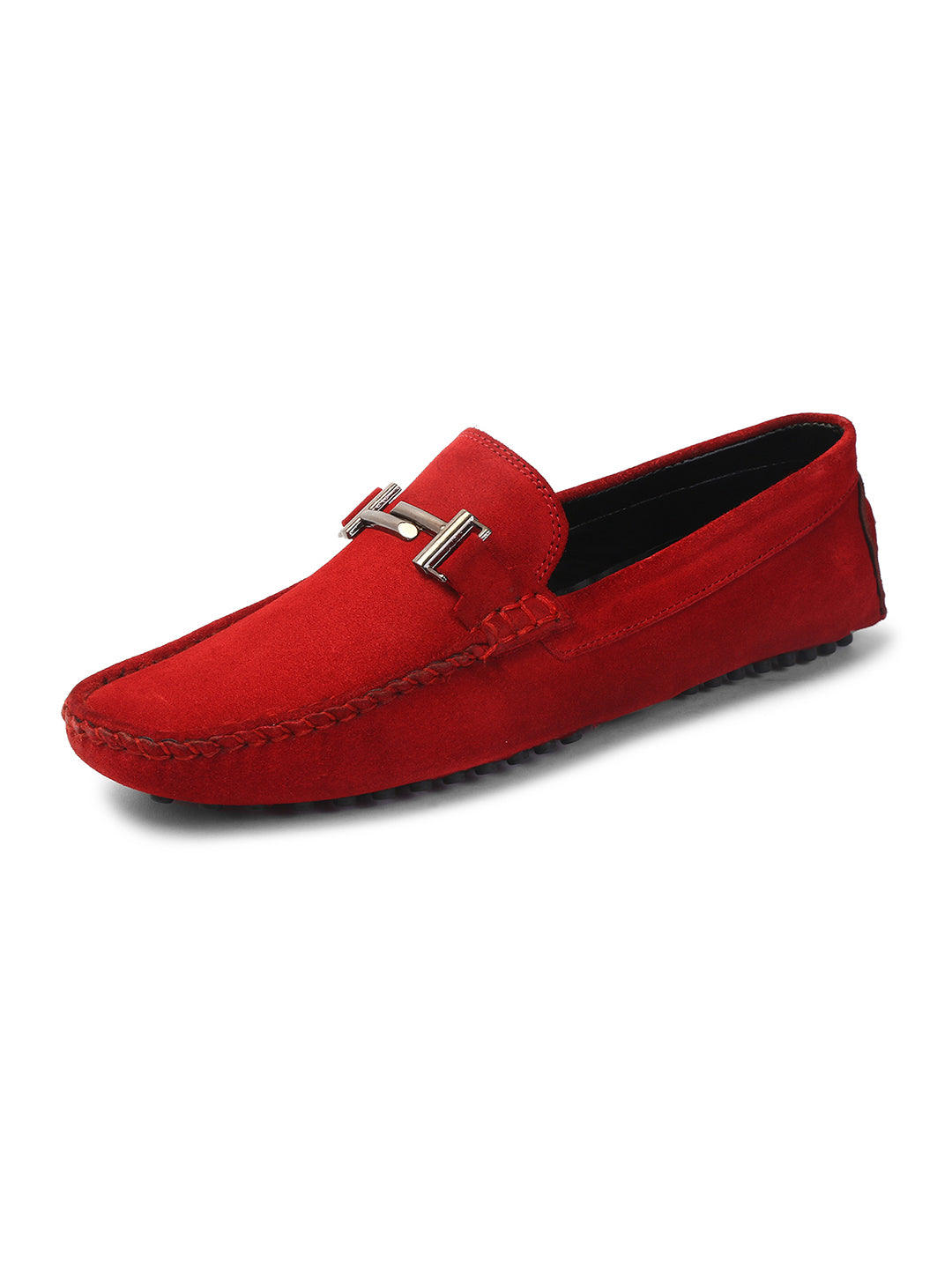 Ferrari Red Handmade Italian Suede Leather Penny Loafers