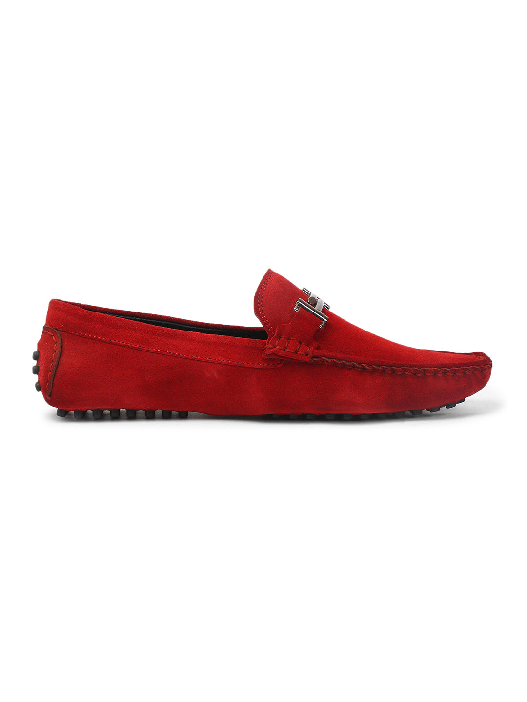 Ferrari Red Handmade Italian Suede Leather Penny Loafers
