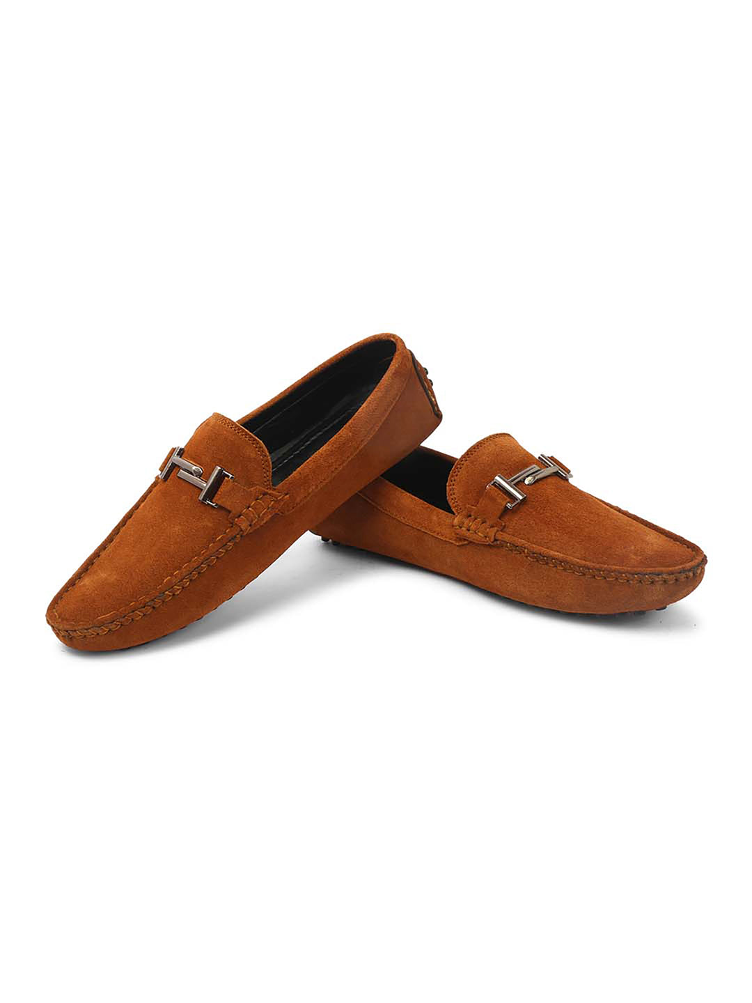Tortilla Brown Handmade Italian Suede Leather Penny Loafers with Designer Buckle