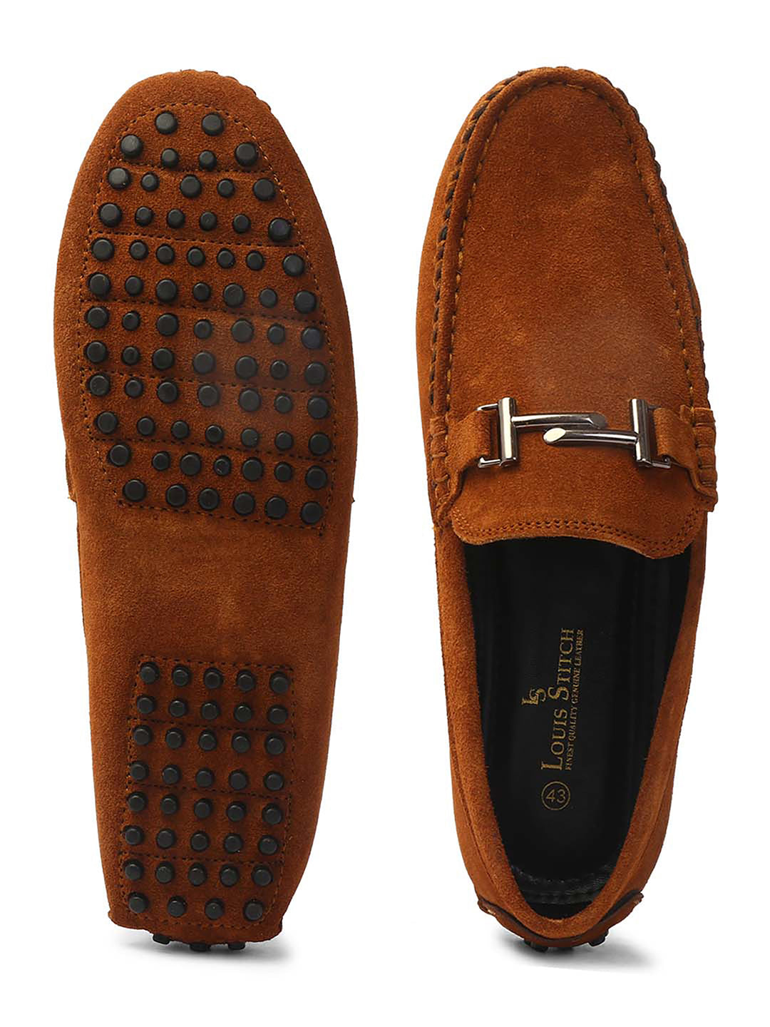 Tortilla Brown Handmade Italian Suede Leather Penny Loafers with Designer Buckle