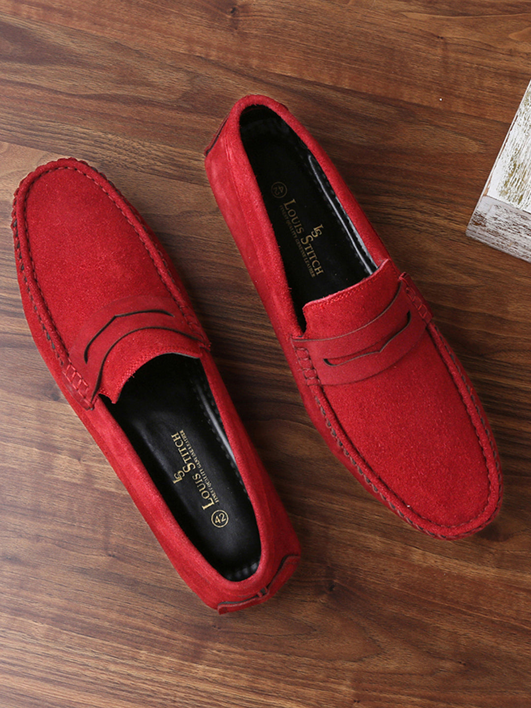 Ferrari Red Handmade Italian Suede Leather Penny Loafers
