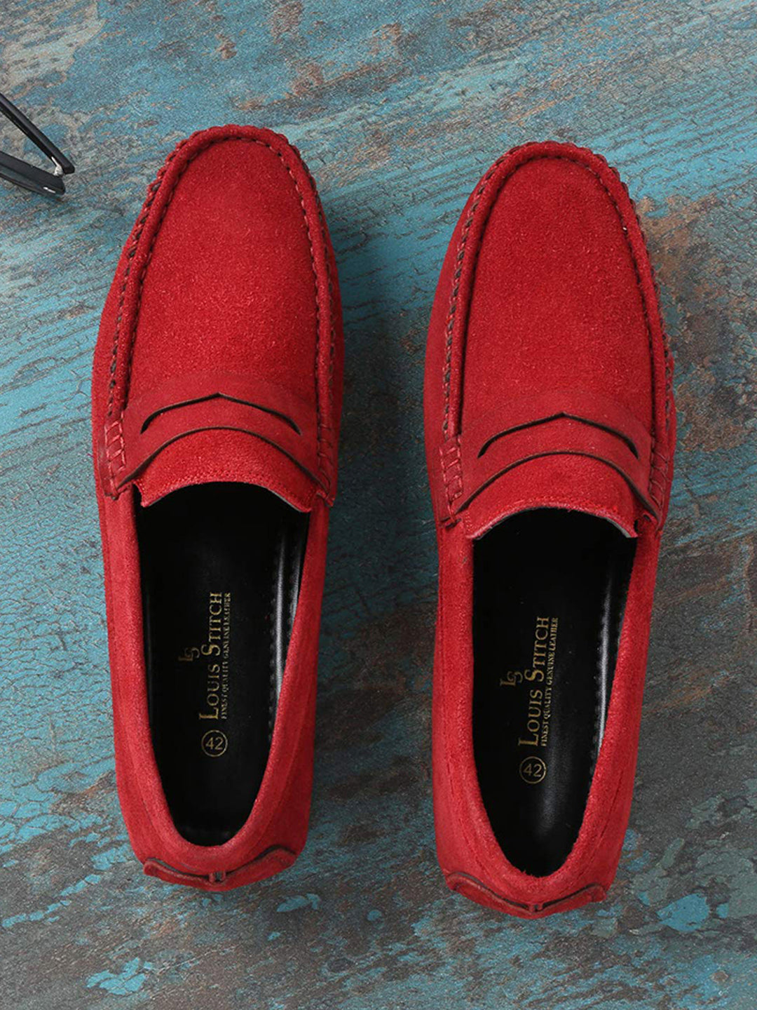 Ferrari Red Handmade Italian Suede Leather Penny Loafers