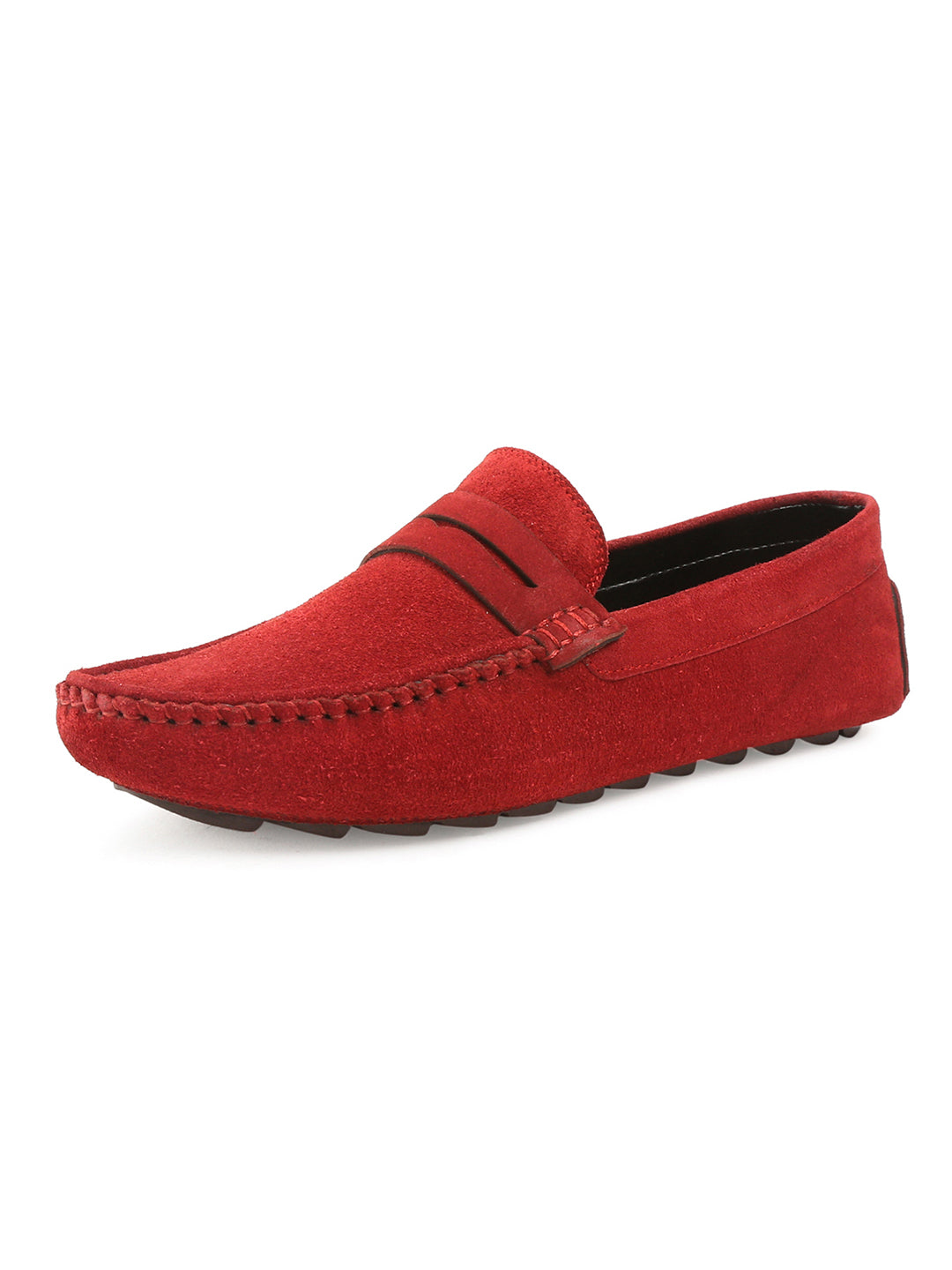 Ferrari Red Handmade Italian Suede Leather Penny Loafers