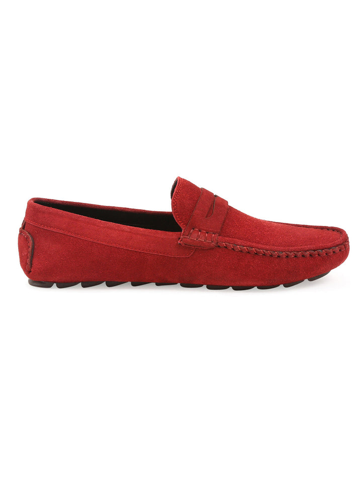 Ferrari Red Handmade Italian Suede Leather Penny Loafers