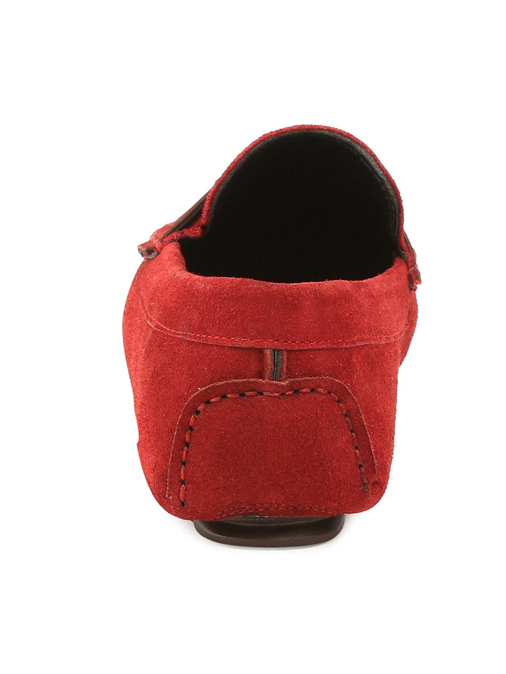 Ferrari Red Handmade Italian Suede Leather Penny Loafers