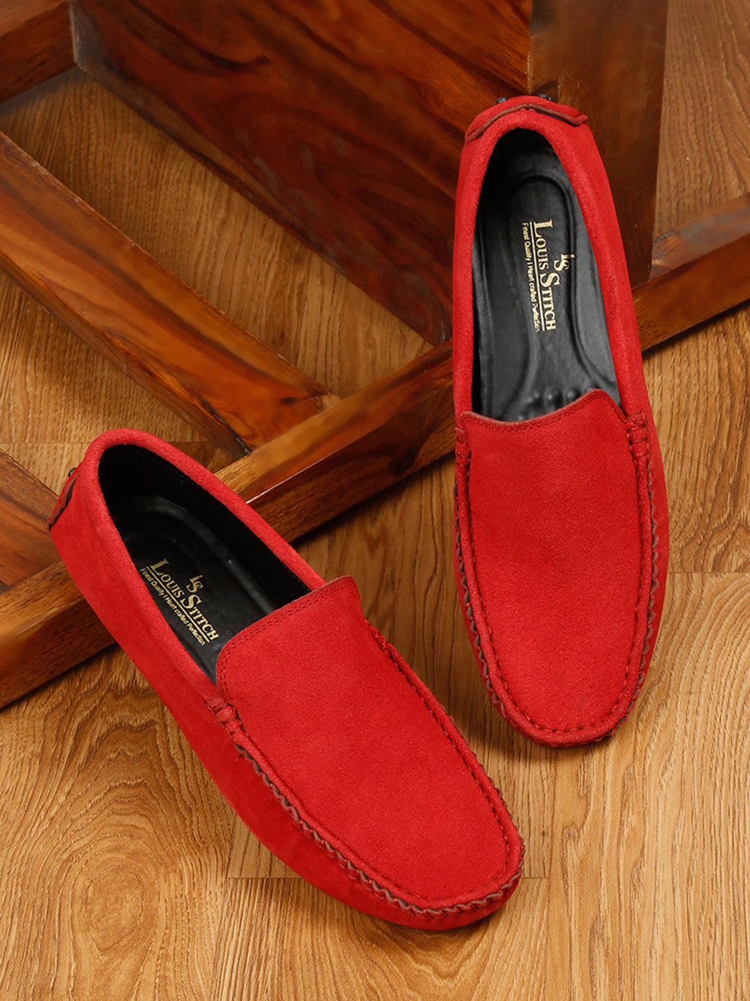 Ferrari Red Handmade Italian Suede Leather Penny Loafers