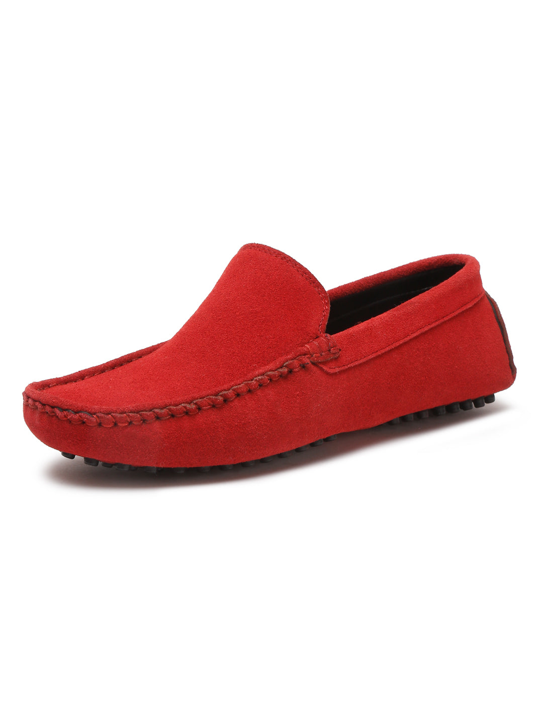 Ferrari Red Handmade Italian Suede Leather Slip-On Penny Loafers