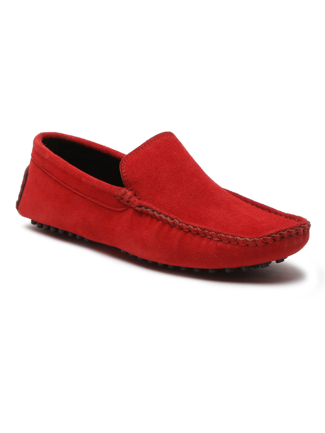 Ferrari Red Handmade Italian Suede Leather Slip-On Penny Loafers