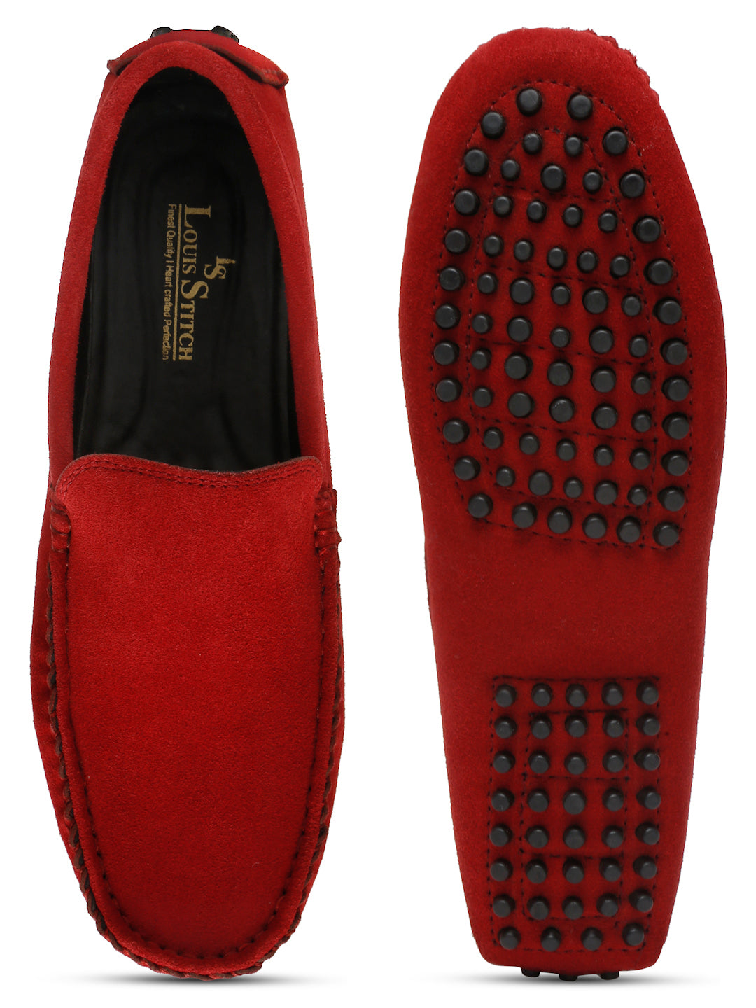 Ferrari Red Handmade Italian Suede Leather Slip-On Penny Loafers
