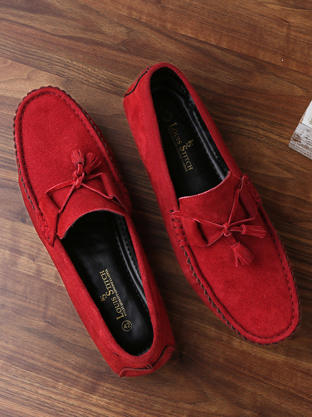 Ferrari Red Handmade Italian Suede Leather Penny Tassel Loafers