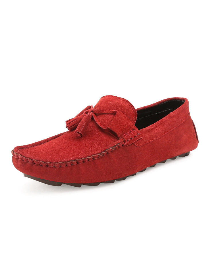 Ferrari Red Handmade Italian Suede Leather Penny Tassel Loafers