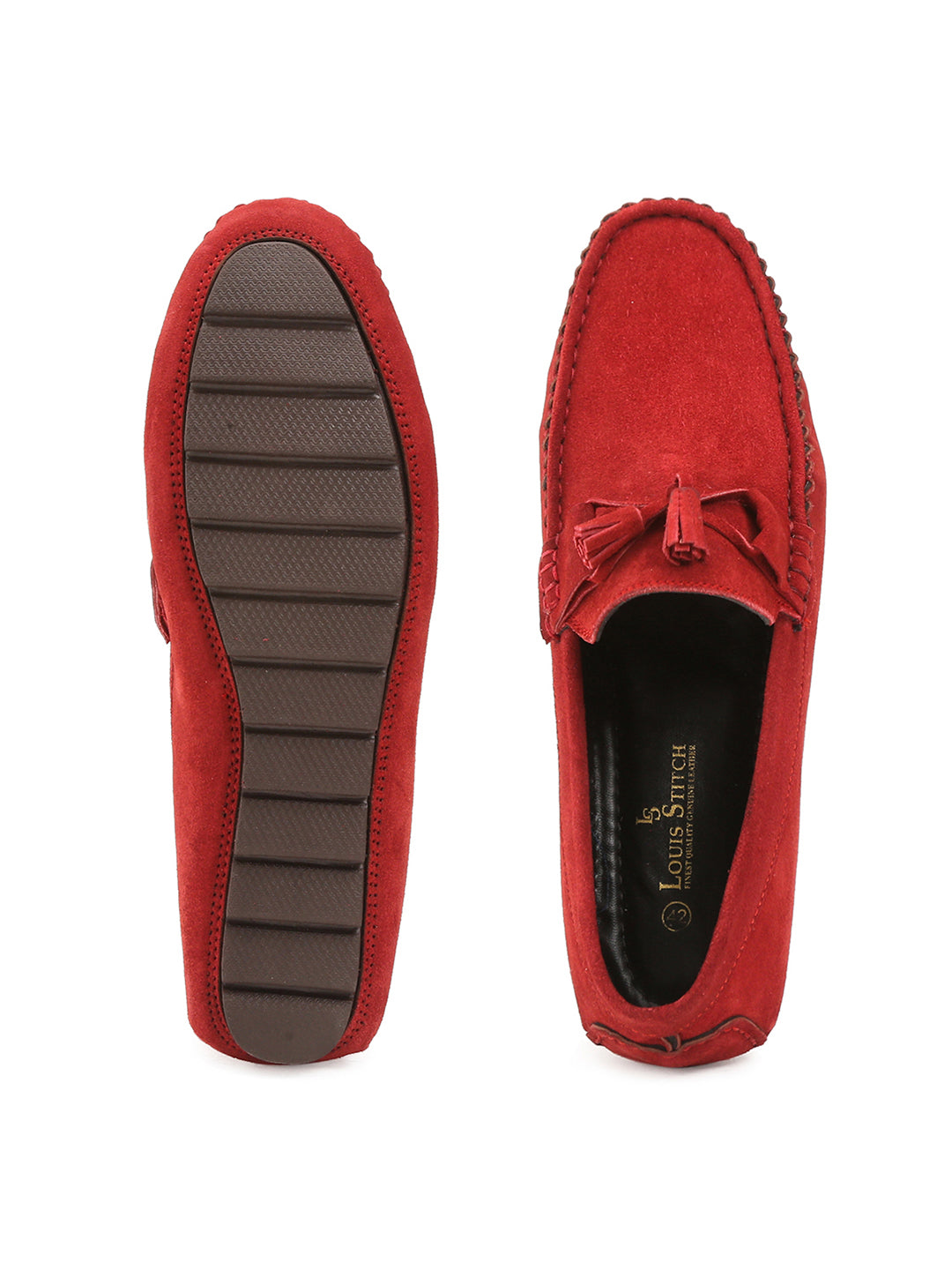 Ferrari Red Handmade Italian Suede Leather Penny Tassel Loafers