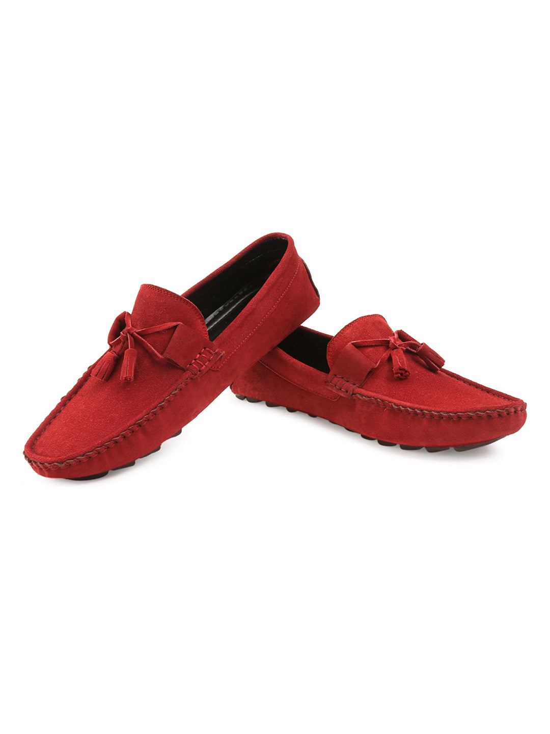 Ferrari Red Handmade Italian Suede Leather Penny Tassel Loafers