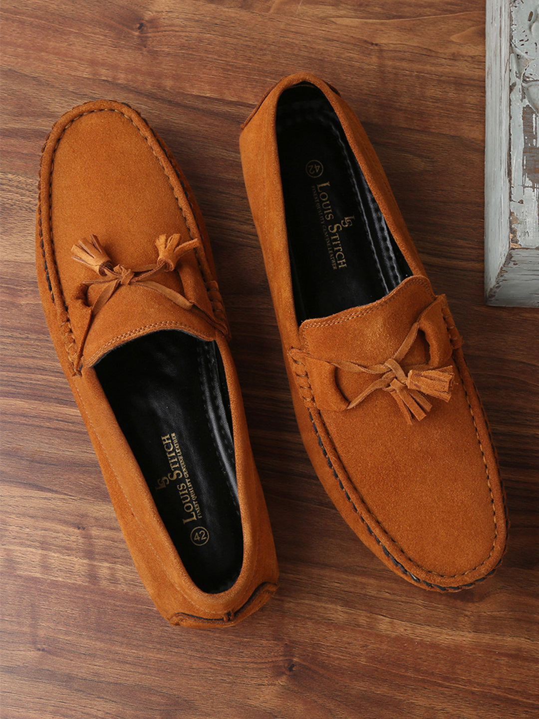Tortilla Brown Handmade Italian Suede Leather Penny Tassel Loafers
