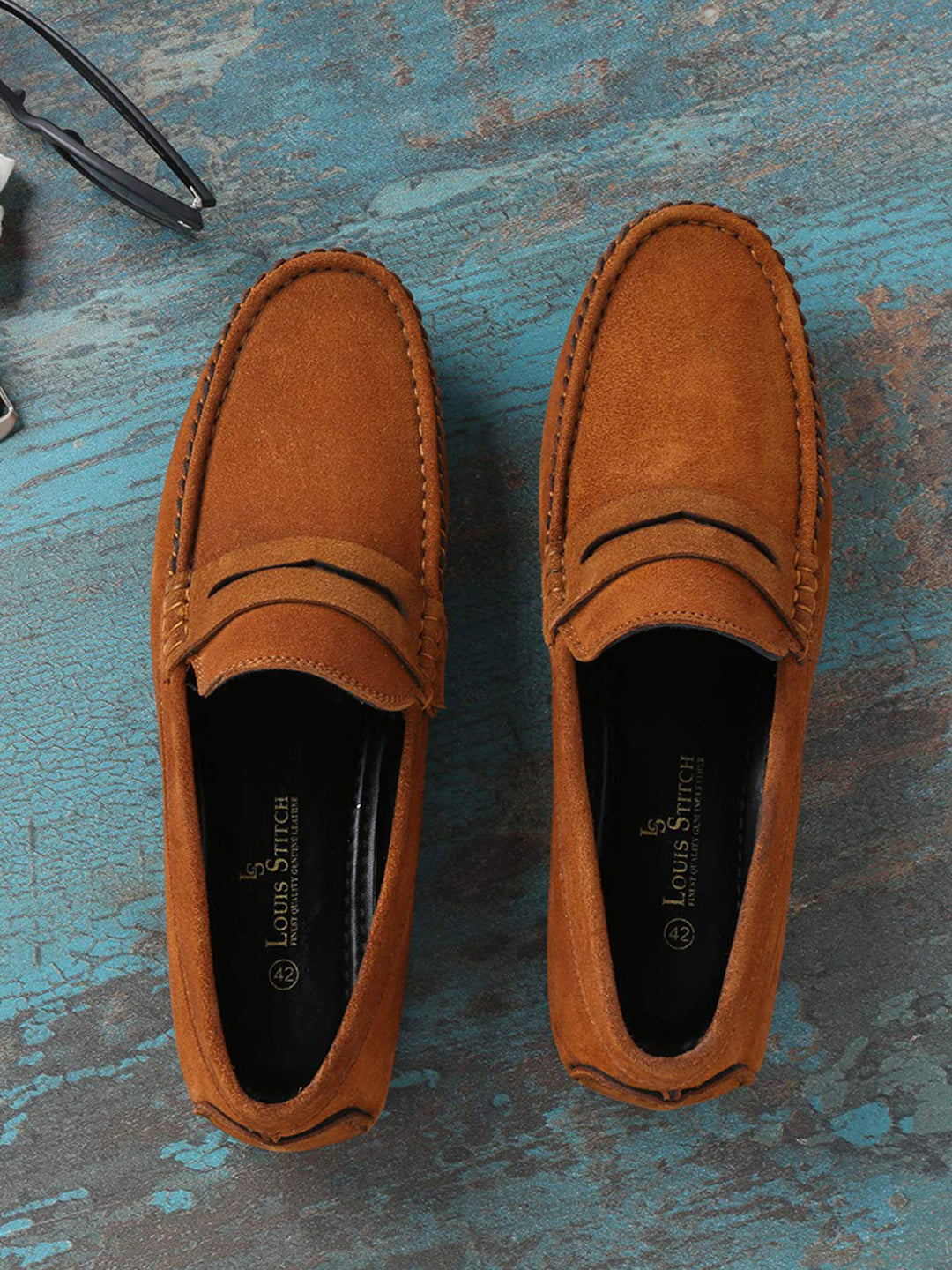 Tortilla Brown Handmade Italian Suede Leather Solid Penny Loafers