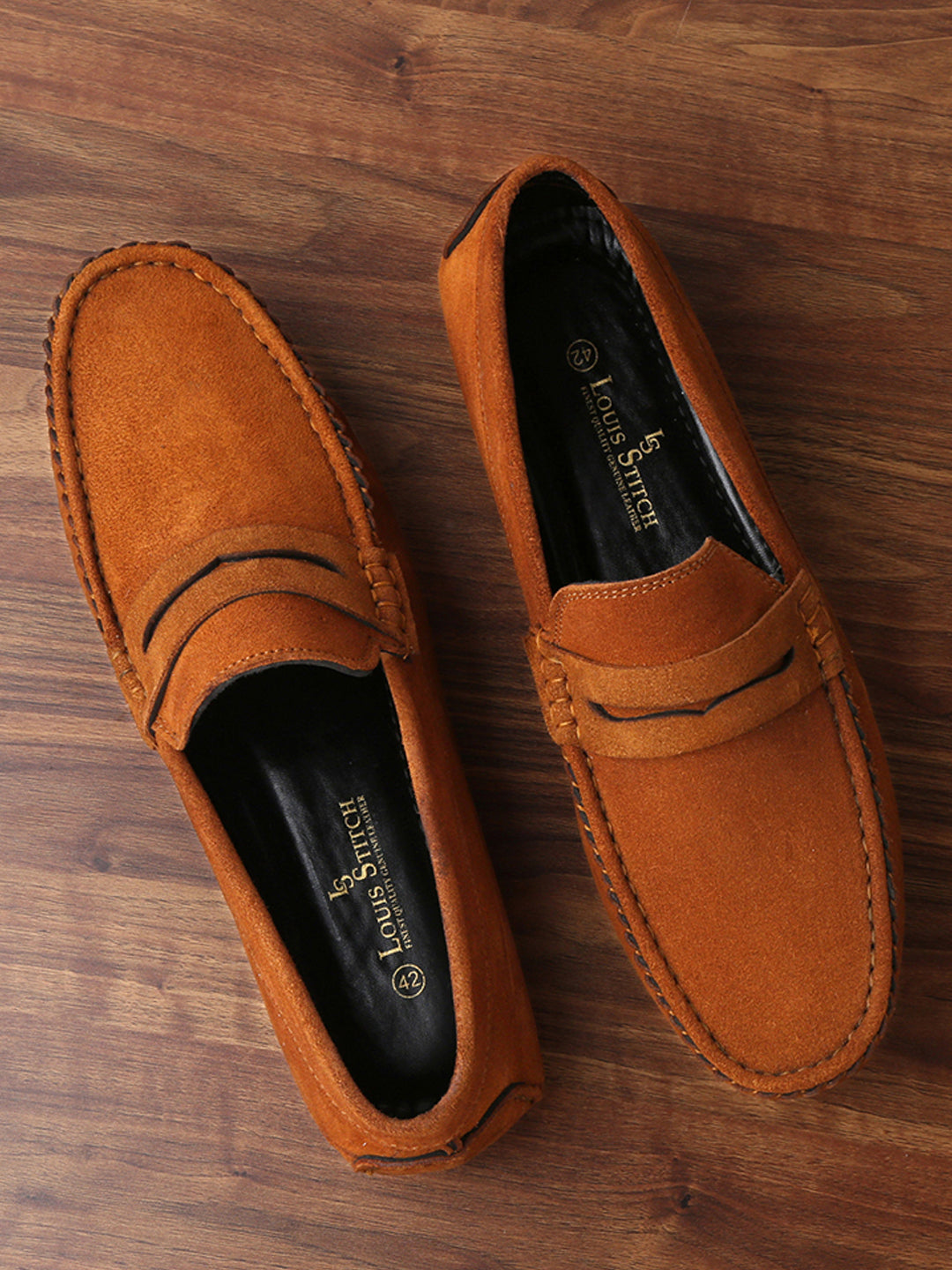 Tortilla Brown Handmade Italian Suede Leather Penny Loafers