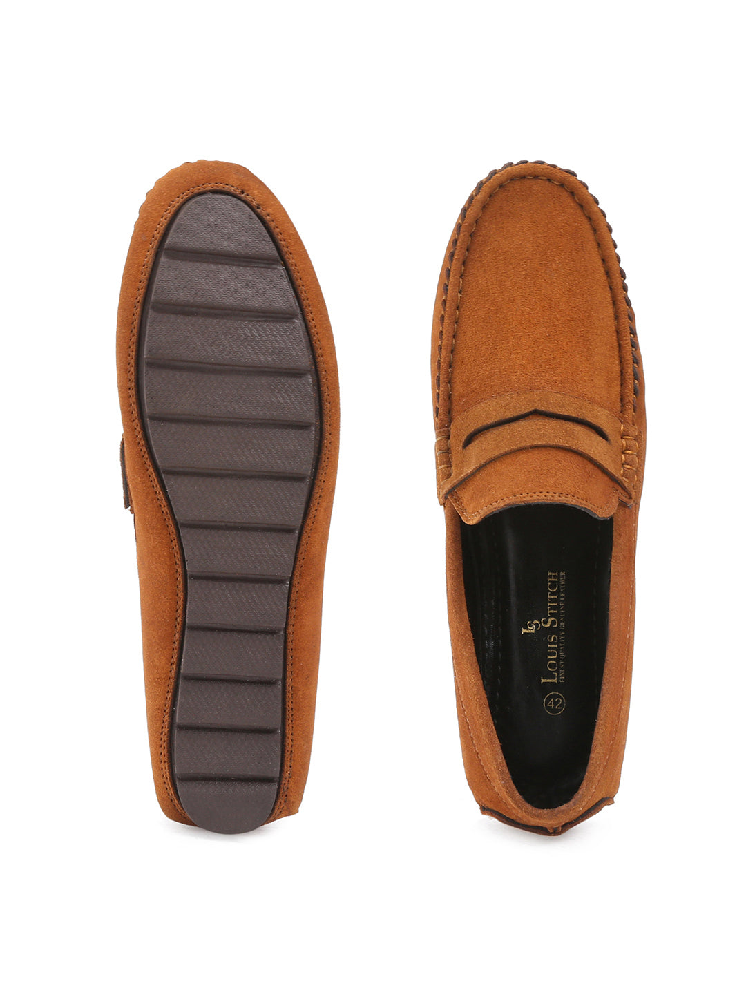 Tortilla Brown Handmade Italian Suede Leather Solid Penny Loafers
