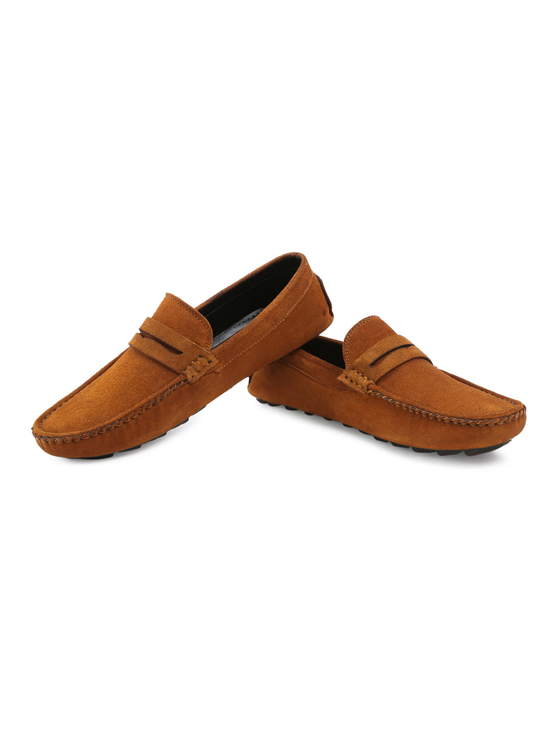 Tortilla Brown Handmade Italian Suede Leather Solid Penny Loafers