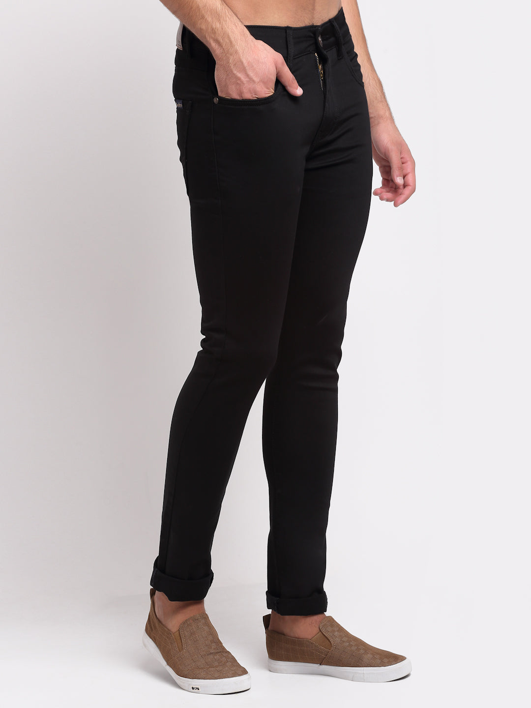 Black Denim Mid Rise Egyptian Cotton Super Stretch Butter Comfort Jeans-Slim Fit