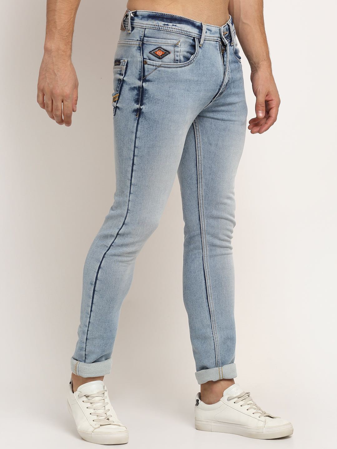 Blue Denim Mid Rise Egyptian Cotton Super Stretch Butter Comfort Jeans-Slim Fit