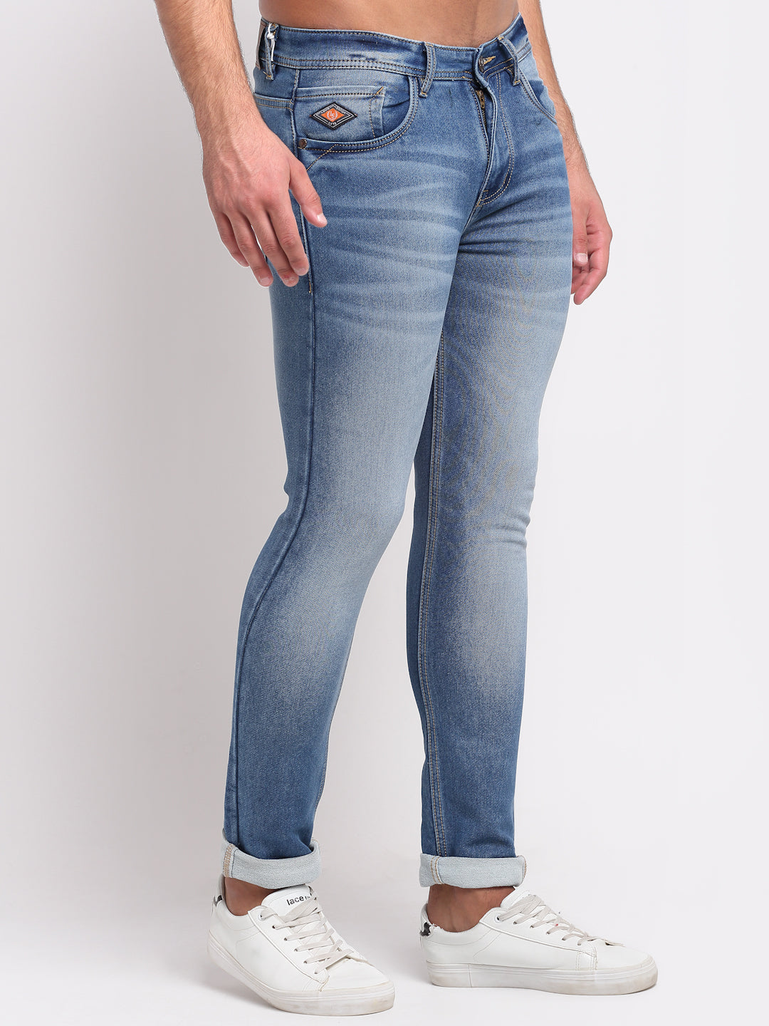 Blue Denim Mid Rise Egyptian Cotton Super Stretch Butter Comfort Jeans-Slim Fit