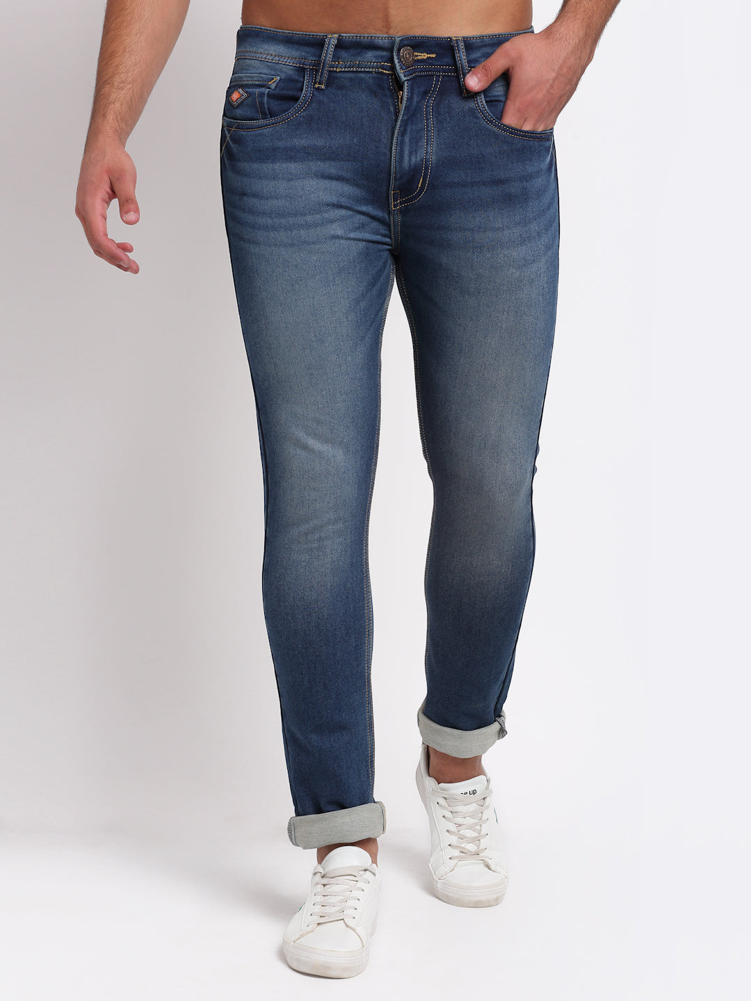 Blue Denim Mid Rise Egyptian Cotton Super Stretch Butter Comfort Jeans-Slim Fit