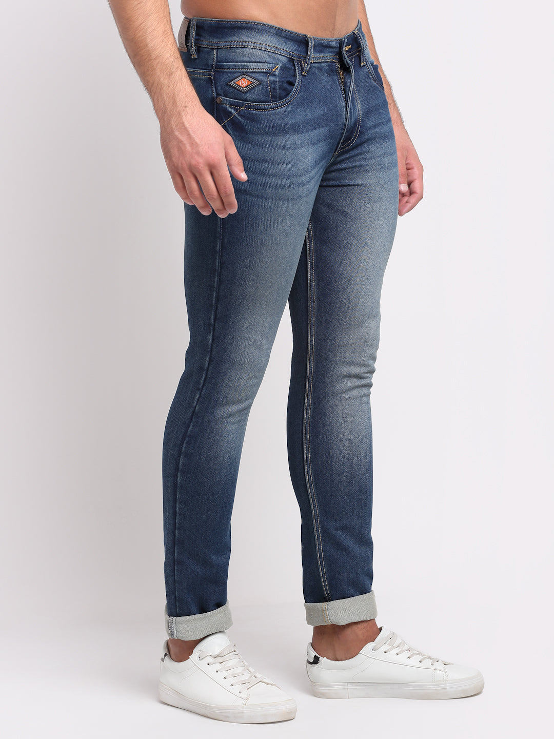 Blue Denim Mid Rise Egyptian Cotton Super Stretch Butter Comfort Jeans-Slim Fit