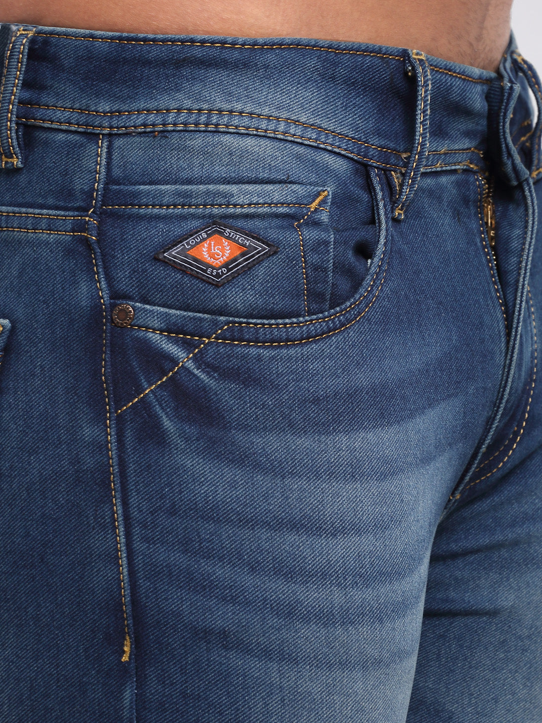 Blue Denim Mid Rise Egyptian Cotton Super Stretch Butter Comfort Jeans-Slim Fit