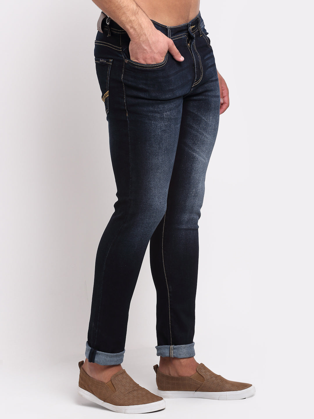 Blue Denim Mid Rise Egyptian Cotton Super Stretch Butter Comfort Jeans-Slim Fit