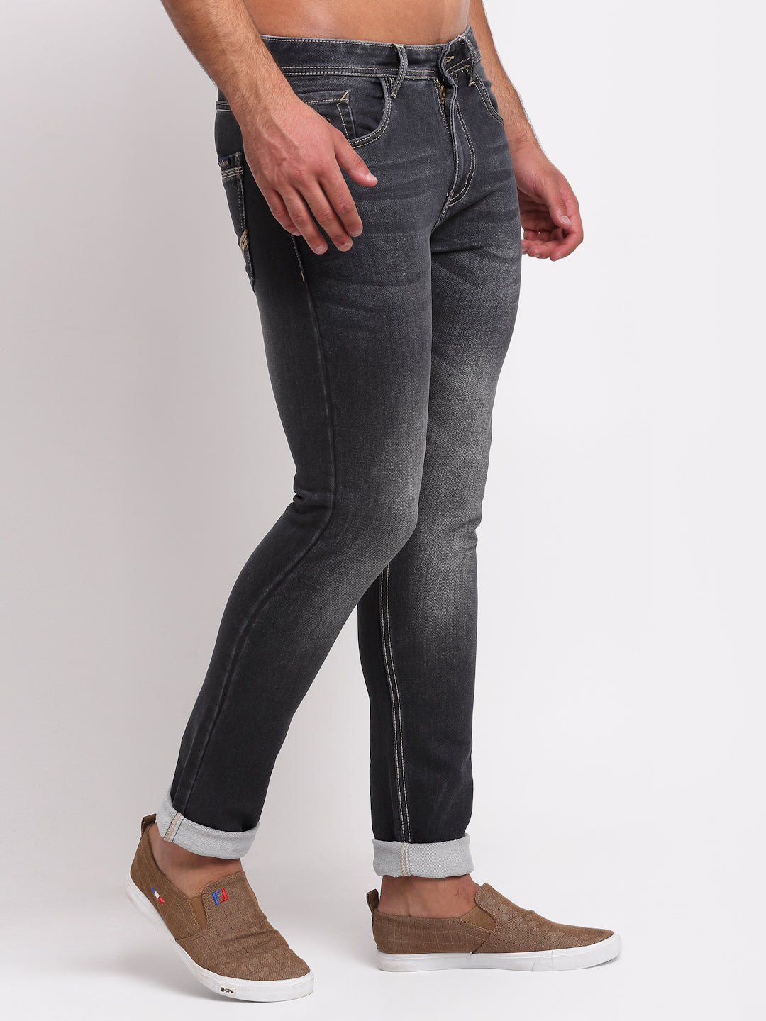 Grey Denim Mid Rise Egyptian Cotton Super Stretch Butter Comfort Jeans-Slim Fit