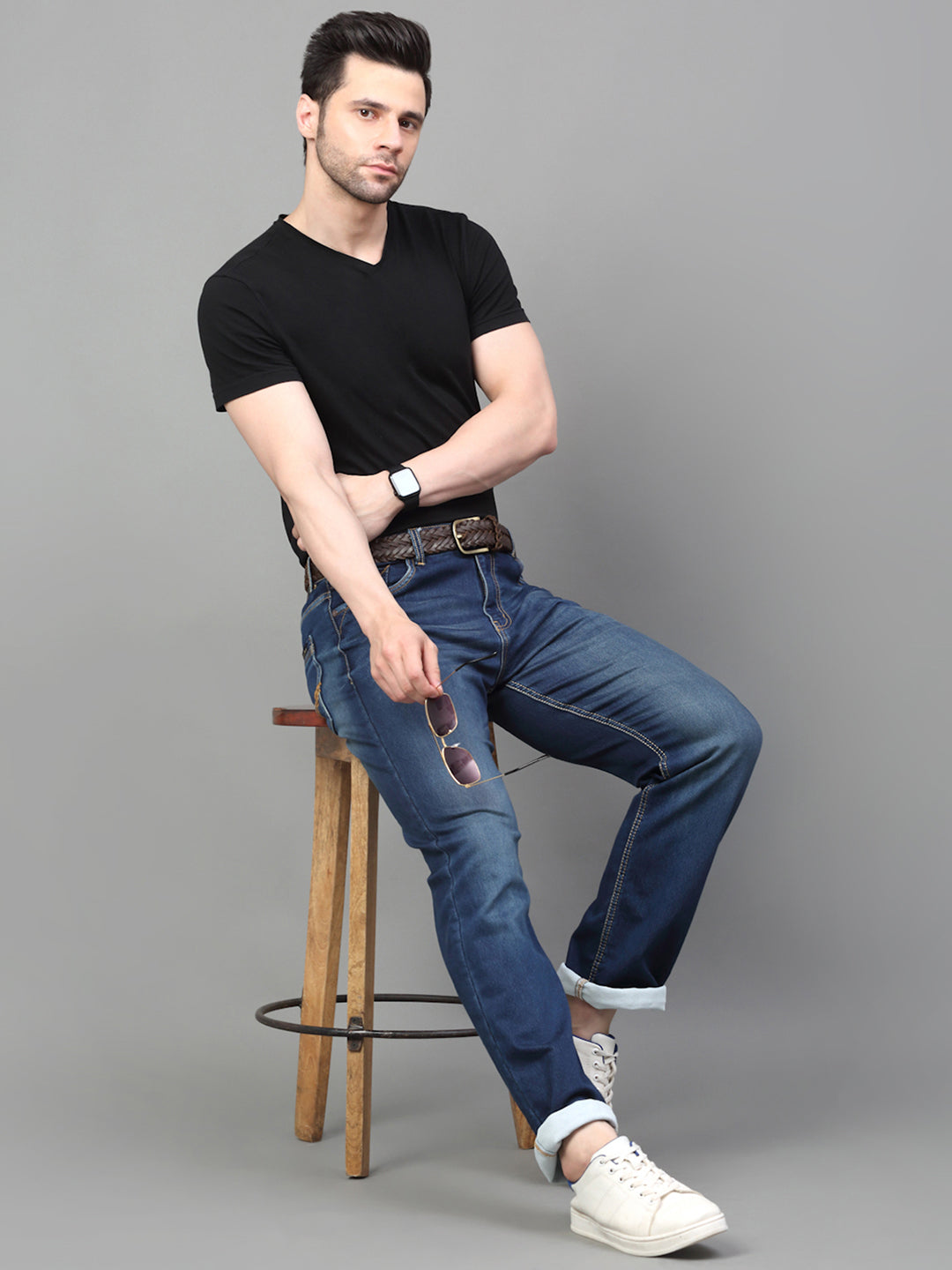 Blue Denim Mid Rise Egyptian Cotton Super Stretch Butter Comfort Jeans-Slim Fit