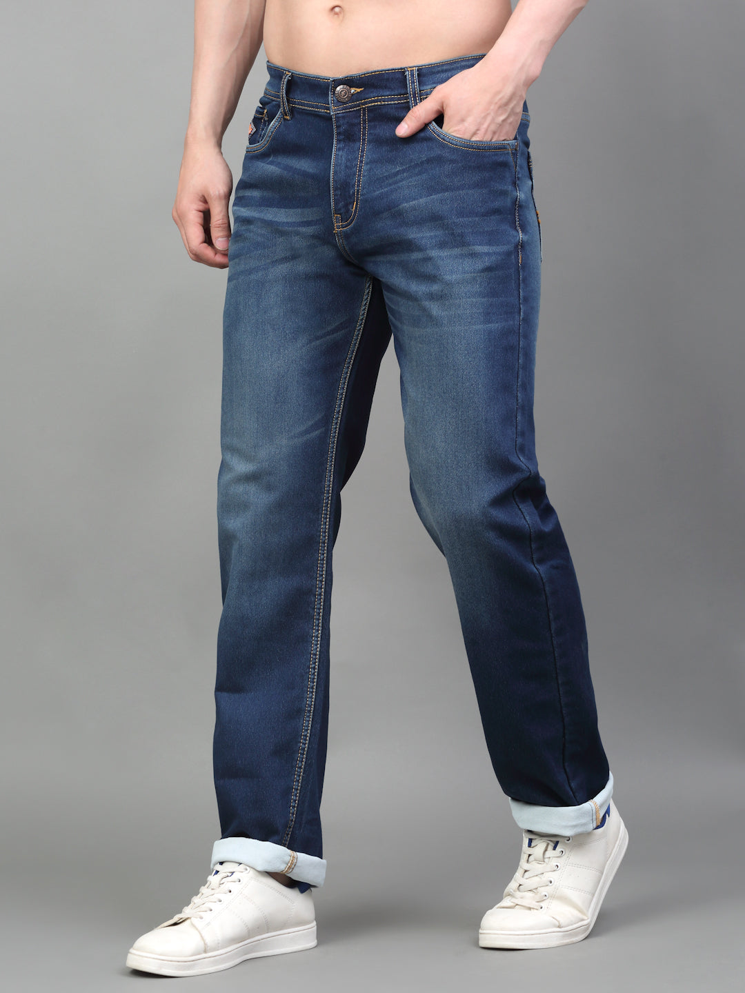Blue Denim Mid Rise Egyptian Cotton Super Stretch Butter Comfort Jeans-Slim Fit