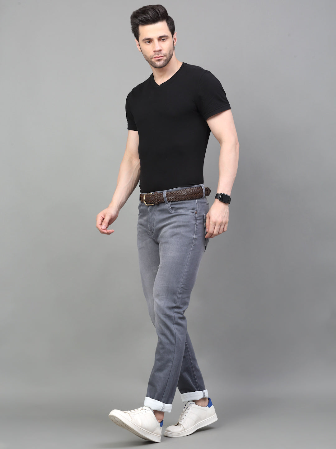 Grey Denim Mid Rise Egyptian Cotton Super Stretch Butter Comfort Jeans-Slim Fit