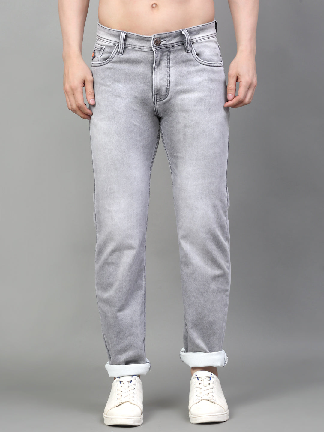 Grey Denim Mid Rise Egyptian Cotton Super Stretch Butter Comfort Jeans-Slim Fit